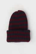 Navy & Burgundy Striped Knitted Beanie