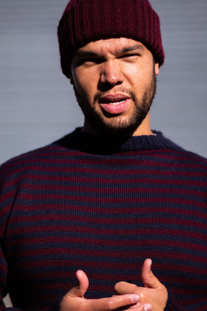 Men's Navy & Burgundy Striped Traditional Guernsey