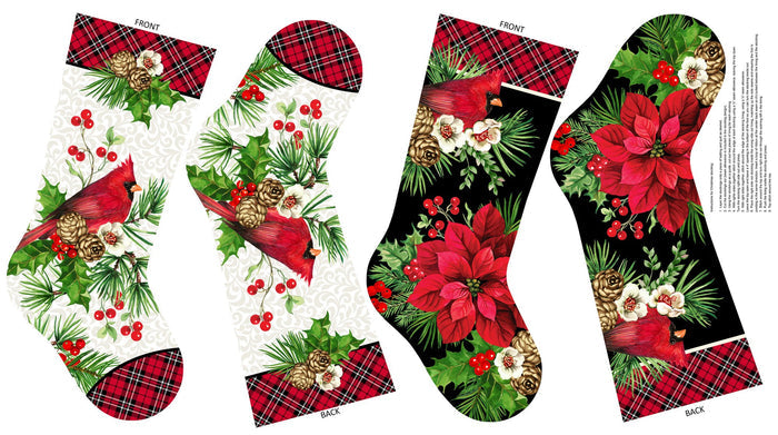 Northcott Cardinal Christmas 25486 10 Stockings 24" Panel