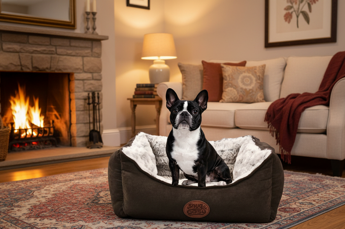 Novara Faux Suede Brown Dog Bed with High Sides and Reversible Cushion - Dog Bed for dogs Snug and Cosy Pets