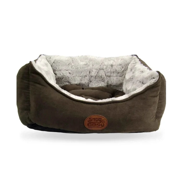 Novara Faux Suede Brown Dog Bed with High Sides and Reversible Cushion - Dog Bed for dogs Snug and Cosy Pets