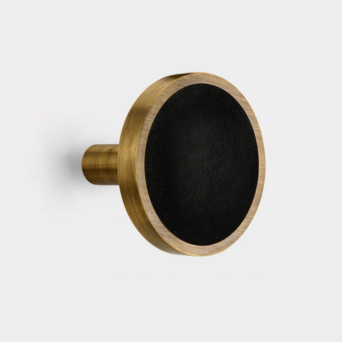 Pair of Brass & Black Leather Curtain Tie Backs in Antique – rear view