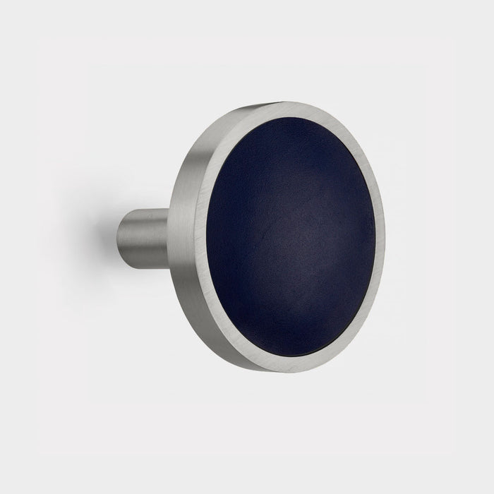 Pair of Brass & Blue Leather Curtain Tie Backs in Silver – rear view