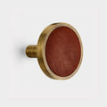 Pair of Brass & Brown Leather Curtain Tie Backs in Antique – rear view