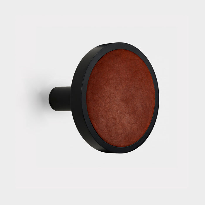 Pair of Brass & Brown Leather Curtain Tie Backs in Black – rear view