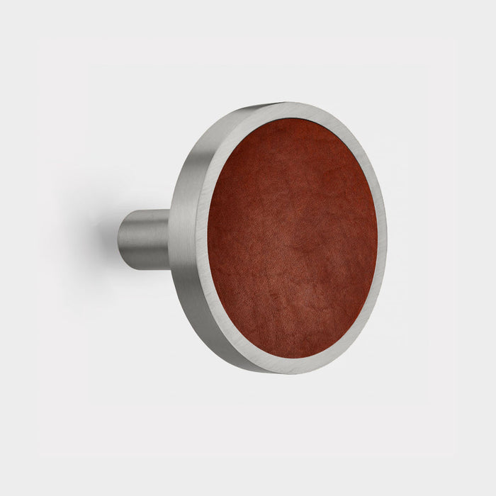 Pair of Brass & Brown Leather Curtain Tie Backs in Silver – rear view