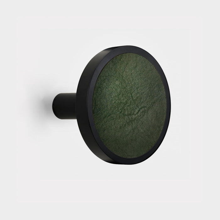Pair of Brass & Green Leather Curtain Tie Backs in Black – rear view