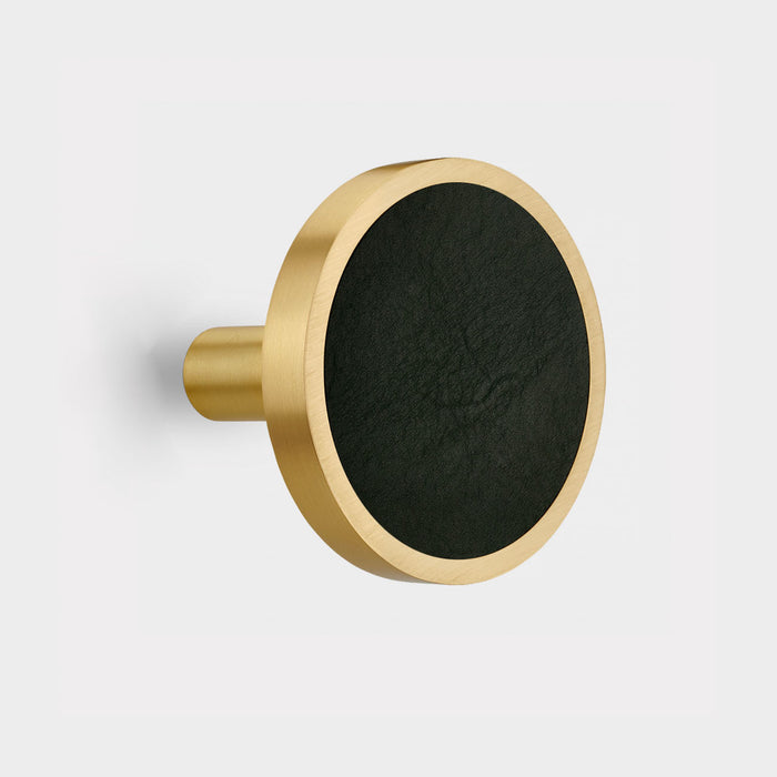 Pair of Brass & Green Leather Curtain Tie Backs in Gold – rear view