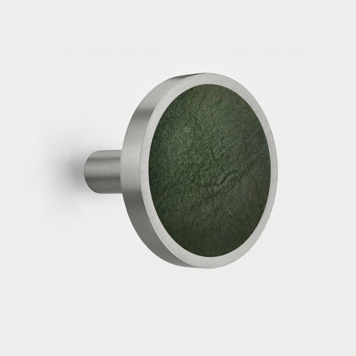 Pair of Brass & Green Leather Curtain Tie Backs in Silver – rear view