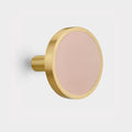 Pair of Brass & Pink Leather Curtain Tie Backs in Gold – rear view