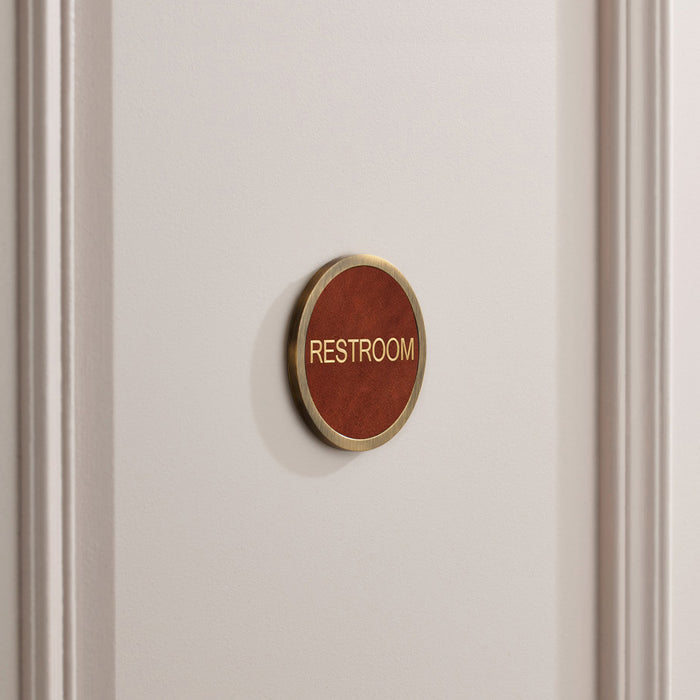 Personalised Name Brass & Leather Door Plaque in Antique Gold