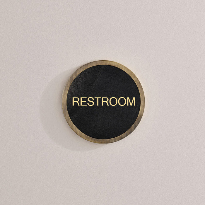Personalised Name Brass & Leather Door Plaque in Antique Gold – installed view