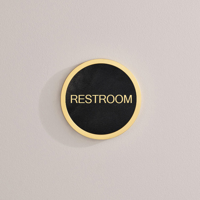 Personalised Name Brass & Leather Door Plaque in Gold – installed view
