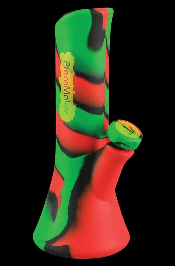Front view of the PieceMaker Water Pipe - Kali, a colorful water pipe with a curved neck and a visible joint.
