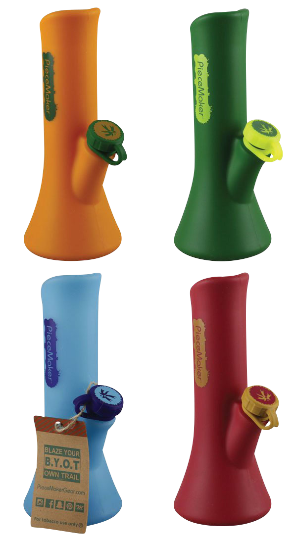 Front view of the PieceMaker "KaliGo" Silicone Bong, a vibrant, colorful piece with a patterned joint visible against a plain background.
