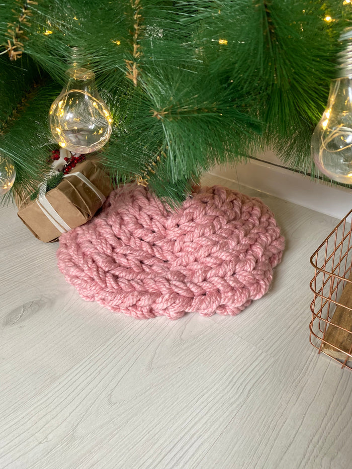 Pink Chunky-Knitted Christmas Tree Skirt | US Stock