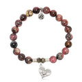 Pink Rhodonite Gemstone Bracelet with Angel Love Sterling Silver Charm