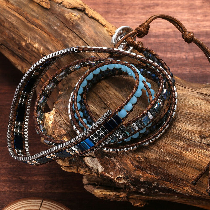 Plated Brass Beads, Crystal & Hematite Leather Wrap Bracelet