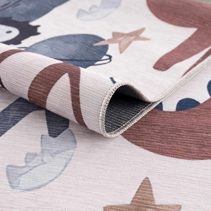 Playful Light Pink, Brown and Charcoal Washable Kids Rug with Cartoon Printed - The Rug Decor
