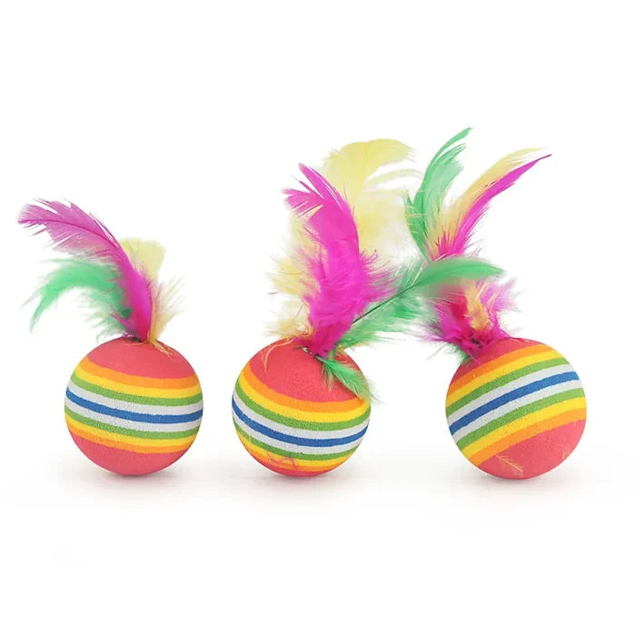 RainbowFlick 10-Pack Feather Cat Balls