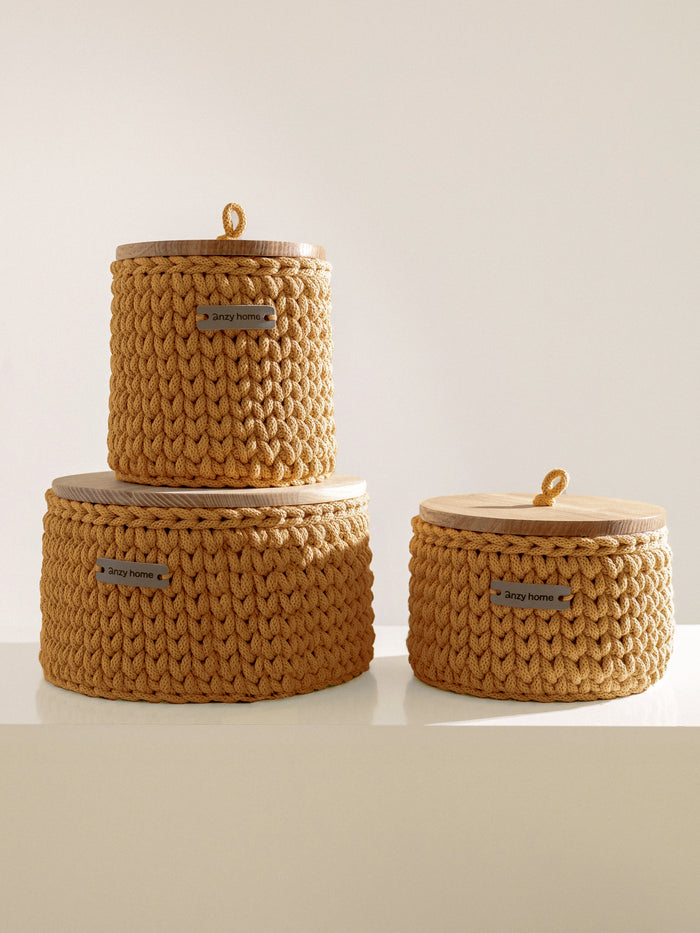 Mustard cord / Set of 3 baskets