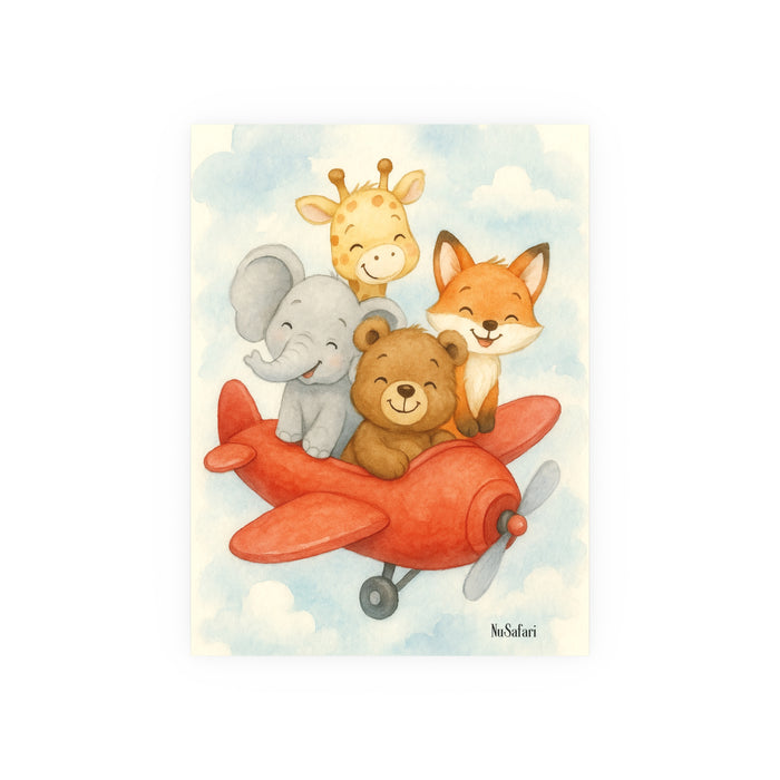 Safari Airplane Nursery Wall Art Matte Poster 30x40 18x24  Animal Plane Print Giraffe Elephant Bear Fox| Baby Room Decor Kids Wall Art