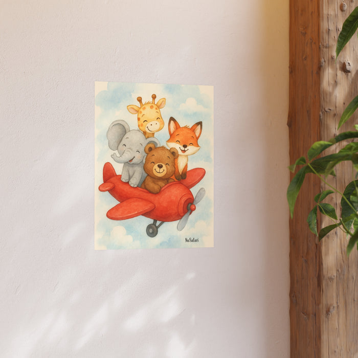 Safari Airplane Nursery Wall Art Matte Poster 30x40 18x24  Animal Plane Print Giraffe Elephant Bear Fox| Baby Room Decor Kids Wall Art