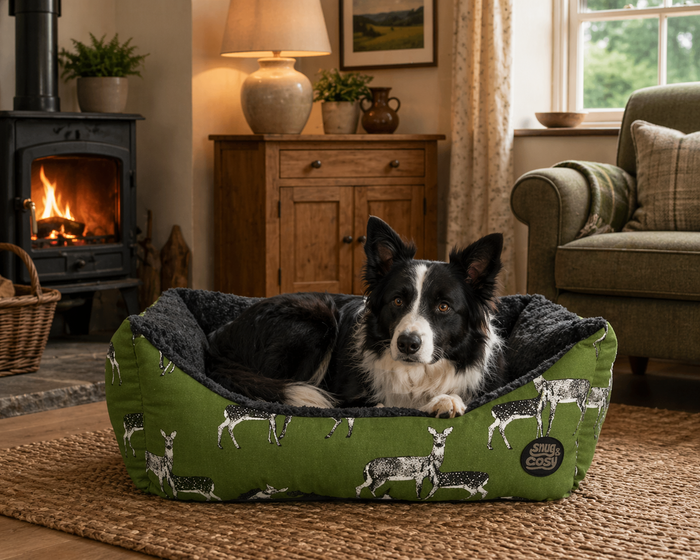 Sage Deer Print Dog Pet Bed – Luxury Comfort for Your Furry Friend - Dog Bed for dogs Snug and Cosy Pets