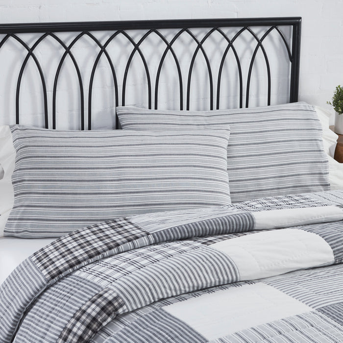 Sawyer Mill Black Ruffled Ticking Stripe King Pillow Case Set of 2 21x36+4
