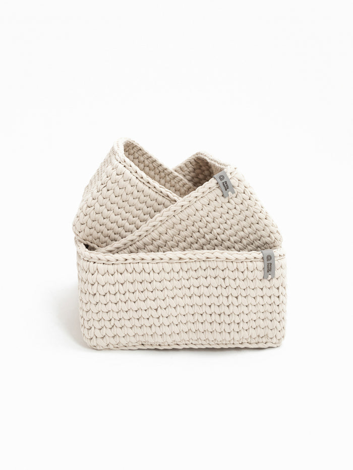 Beige crocheted set of three nesting storage baskets – Anzy Home