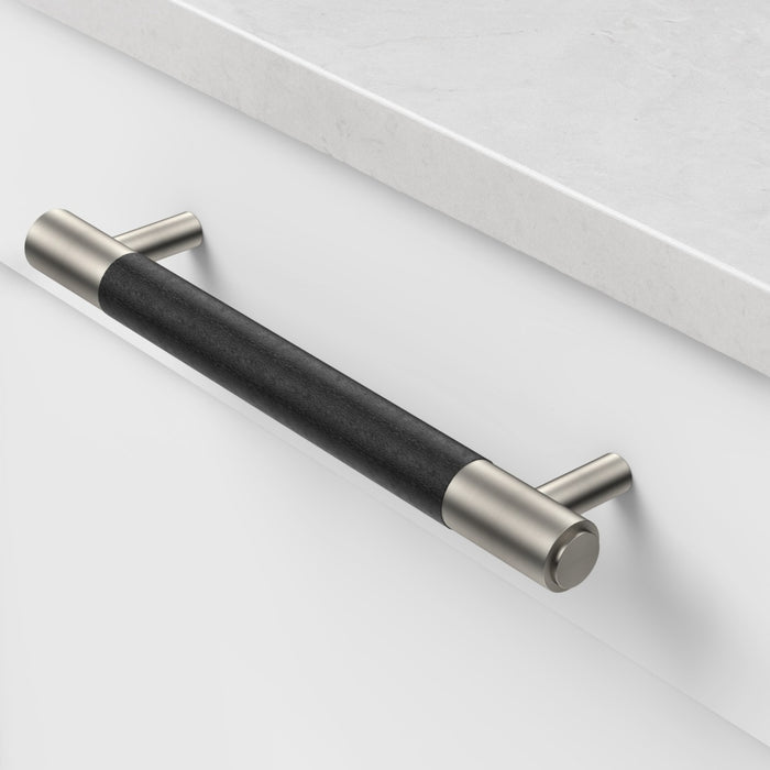 Silver Brass Leather Cabinet Handles in Black – product view 2