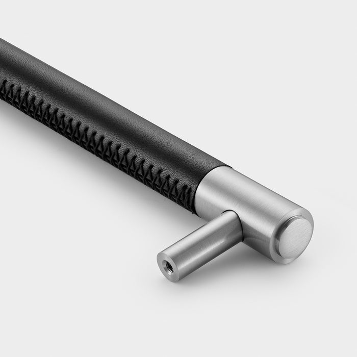 Silver Brass Leather Cabinet Handles in Black – product view 3