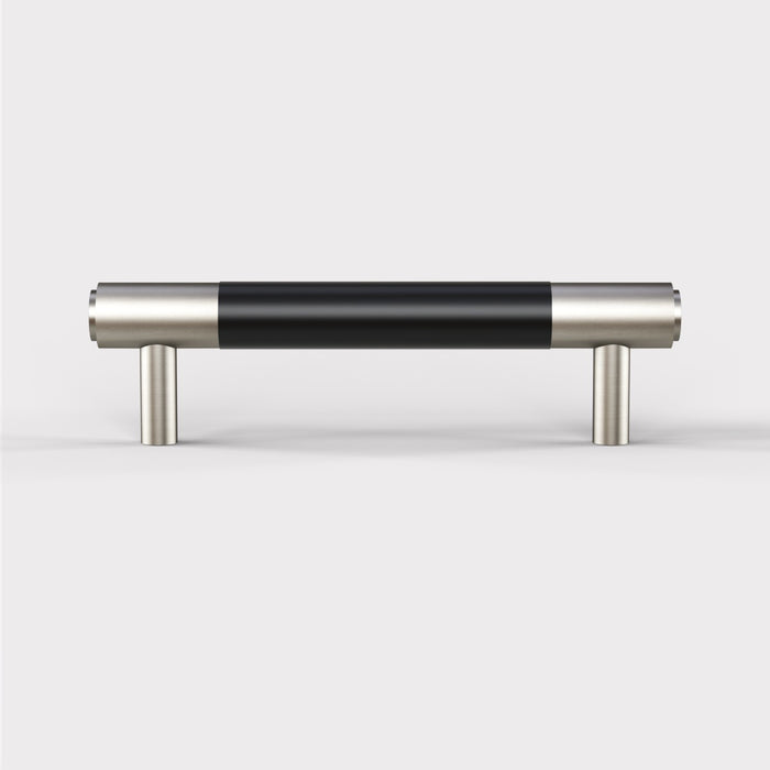 Silver Brass Leather Cabinet Handles in Black – product view 4