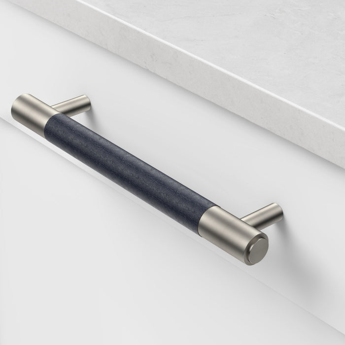 Silver Brass Leather Cabinet Handles in Blue – product view 2