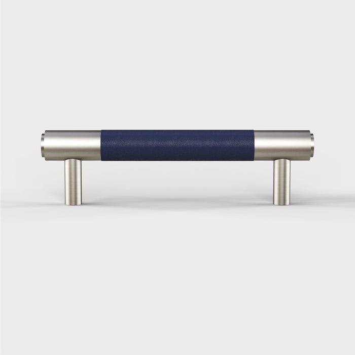 Silver Brass Leather Cabinet Handles in Blue – product view 3