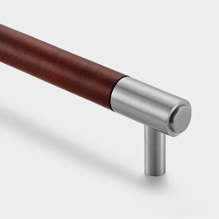 Silver Brass Leather Cabinet Handles in Brown