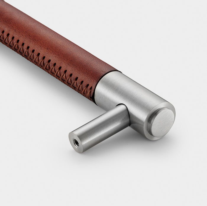 Silver Brass Leather Cabinet Handles in Brown – product view 4