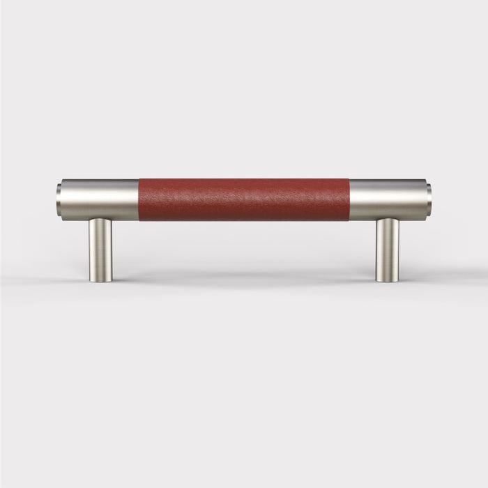 Silver Brass Leather Cabinet Handles in Brown – product view 5