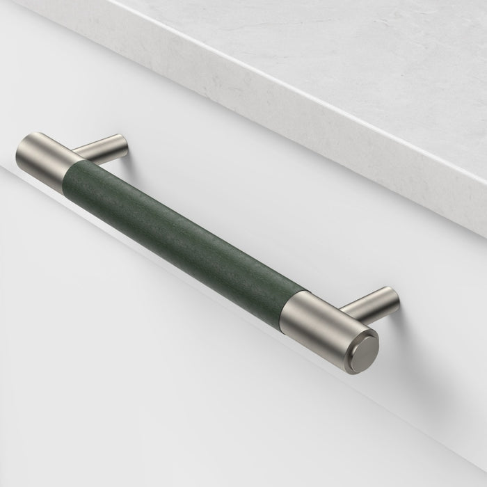 Silver Brass Leather Cabinet Handles in Green – product view 2