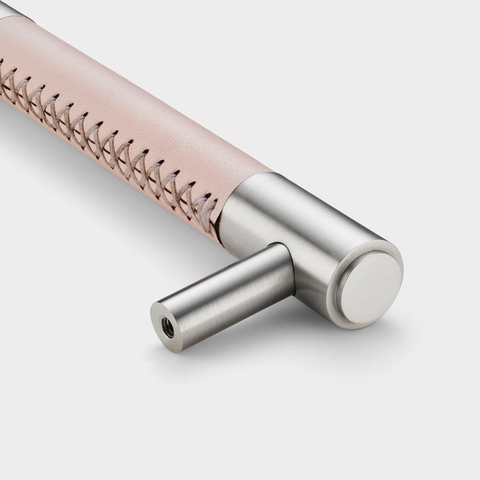 Silver Brass Leather Cabinet Handles in Pink