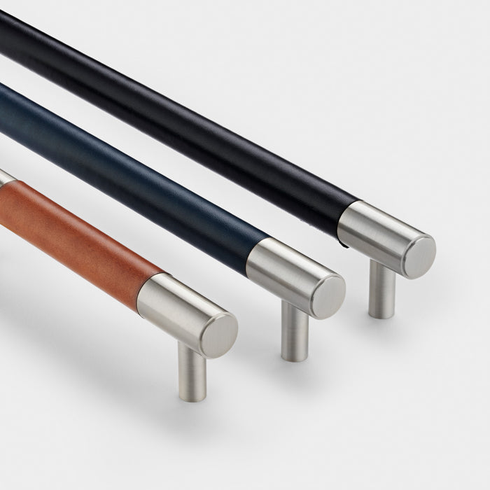 Silver Brass Leather Cabinet Handles in Black – product view 5