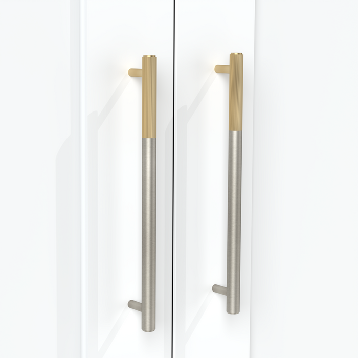 Silver Brass Linear Cabinet Handle with Tip in Gold – installed view