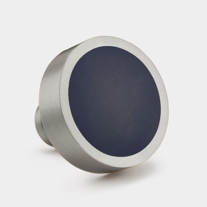 Silver & Leather Round Door Knobs in Blue