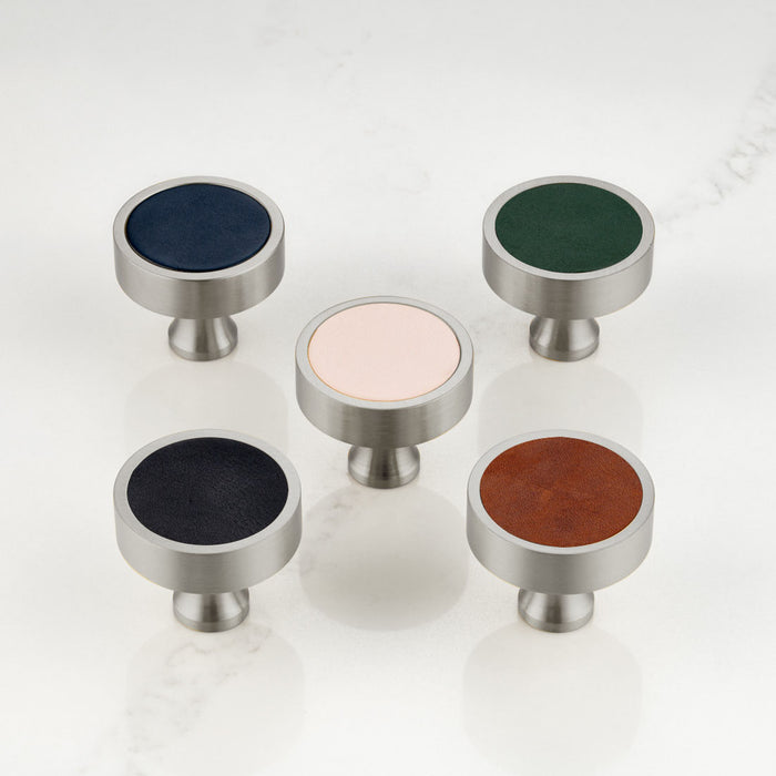 Silver & Leather Round Door Knobs in Brown – product view 4