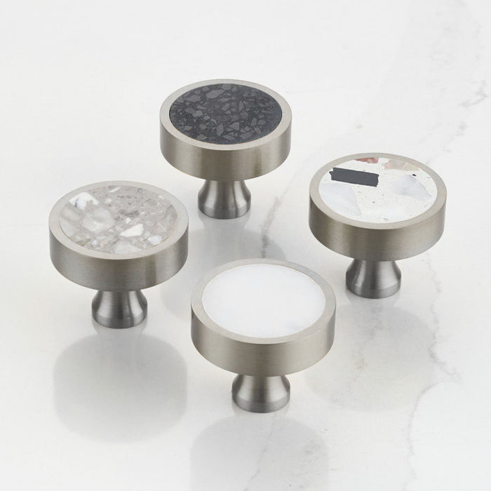 Silver & Terrazzo Round Door Knobs in Black – installed view