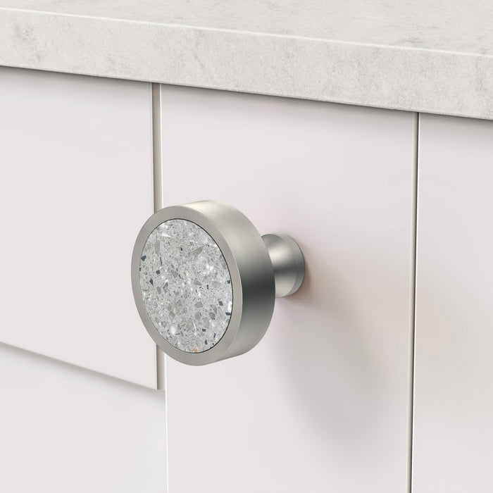 Silver & Terrazzo Round Door Knobs in Grey – product view 3
