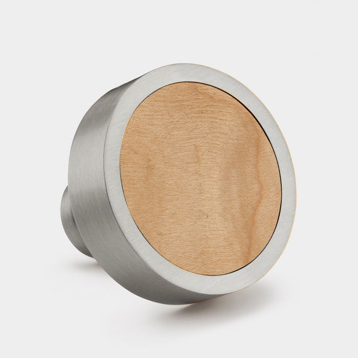 Silver & Wood Round Door Knobs in Maple