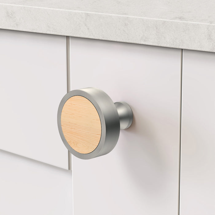 Silver & Wood Round Door Knobs in Maple – product view 3