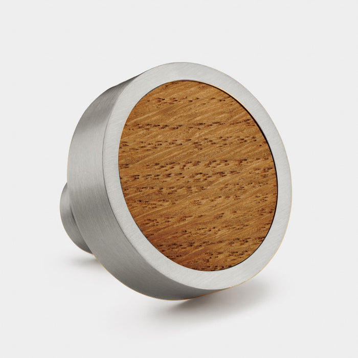 Silver & Wood Round Door Knobs in Oak