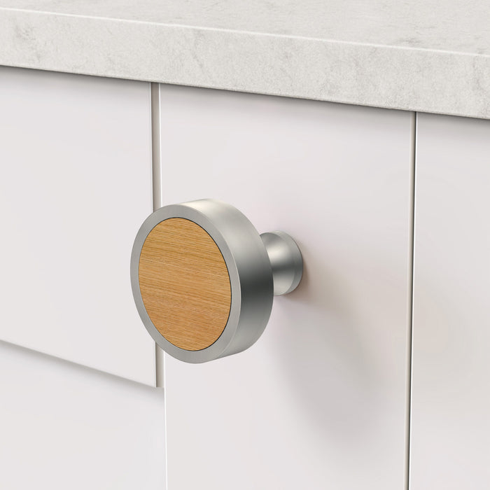Silver & Wood Round Door Knobs in Oak – product view 3